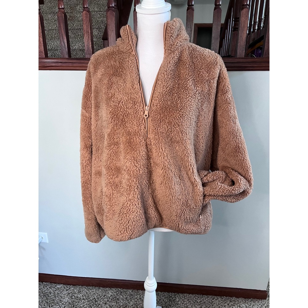 OFFLINE by Aerie Women XL Tan Sherpa Teddy Fleece Quarter Zip Pullover Jacket